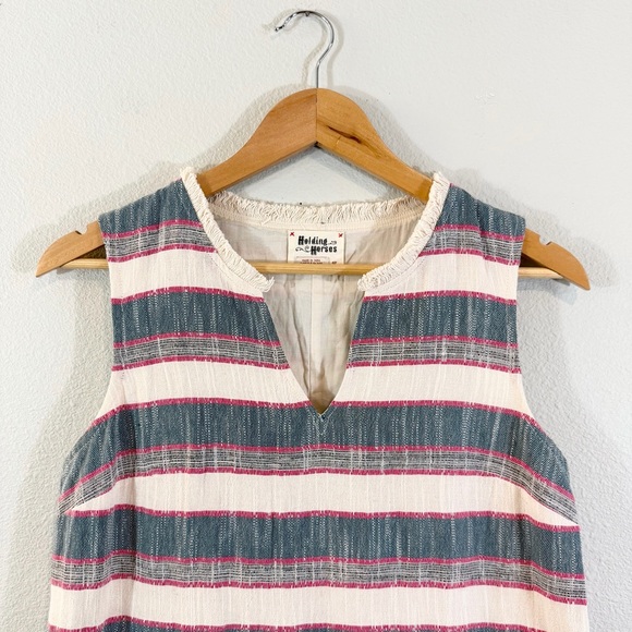 Anthropologie Holding Horses Fringe Stripe Dress Size 4P Ivory Western Boho - Picture 2 of 11